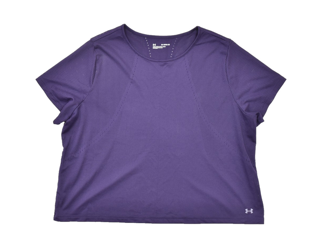 Under Armour Purple Perforated Mesh Short Sleeve Fitted Training Shirt Women 2X
